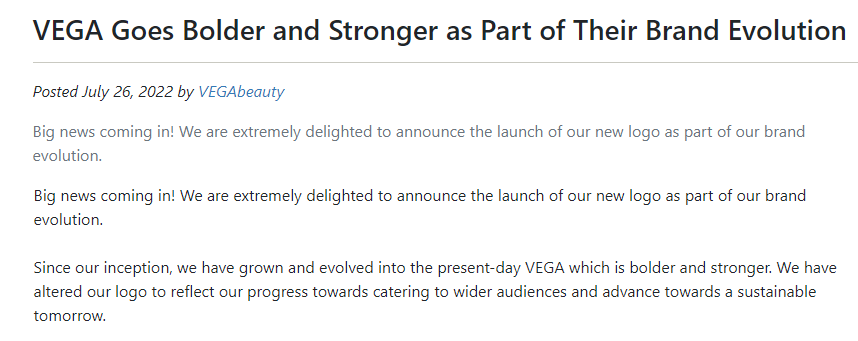 VEGA Goes Bolder and Stronger as Part of Their Brand Evolution
